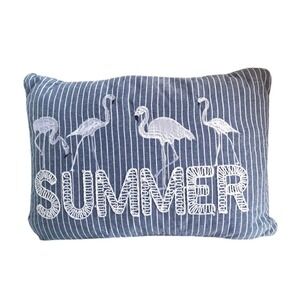 SECRET CELEBRITY 15” X 21” Blue White Decor pillow embroidered Summer Flamingos